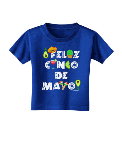 Feliz Cinco de Mayo - Fiesta Icons Toddler T-Shirt Dark by TooLoud-Toddler T-Shirt-TooLoud-Royal-Blue-2T-Davson Sales