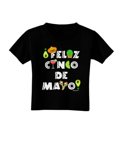 Feliz Cinco de Mayo - Fiesta Icons Toddler T-Shirt Dark by TooLoud-Toddler T-Shirt-TooLoud-Black-2T-Davson Sales