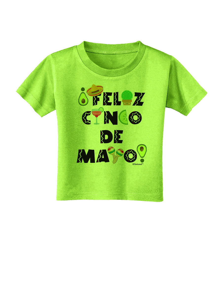 Feliz Cinco de Mayo - Fiesta Icons Toddler T-Shirt by TooLoud-Toddler T-Shirt-TooLoud-White-2T-Davson Sales