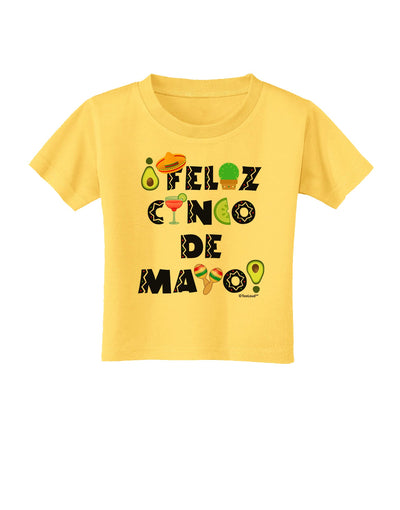 Feliz Cinco de Mayo - Fiesta Icons Toddler T-Shirt by TooLoud-Toddler T-Shirt-TooLoud-Yellow-2T-Davson Sales