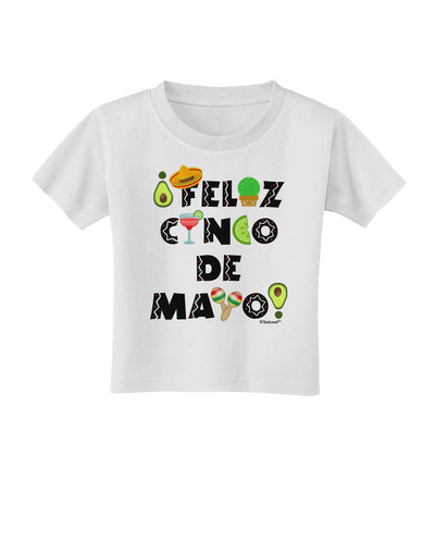Feliz Cinco de Mayo - Fiesta Icons Toddler T-Shirt by TooLoud-Toddler T-Shirt-TooLoud-White-2T-Davson Sales