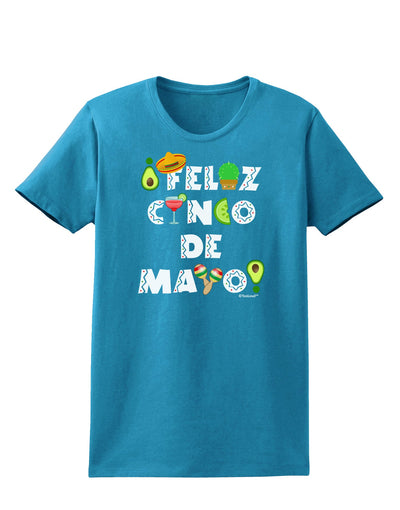 Feliz Cinco de Mayo - Fiesta Icons Womens Dark T-Shirt by TooLoud-Womens T-Shirt-TooLoud-Turquoise-X-Small-Davson Sales