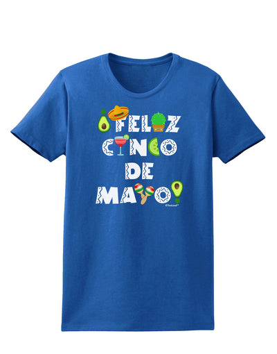 Feliz Cinco de Mayo - Fiesta Icons Womens Dark T-Shirt by TooLoud-Womens T-Shirt-TooLoud-Royal-Blue-X-Small-Davson Sales