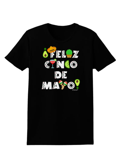 Feliz Cinco de Mayo - Fiesta Icons Womens Dark T-Shirt by TooLoud-Womens T-Shirt-TooLoud-Black-X-Small-Davson Sales