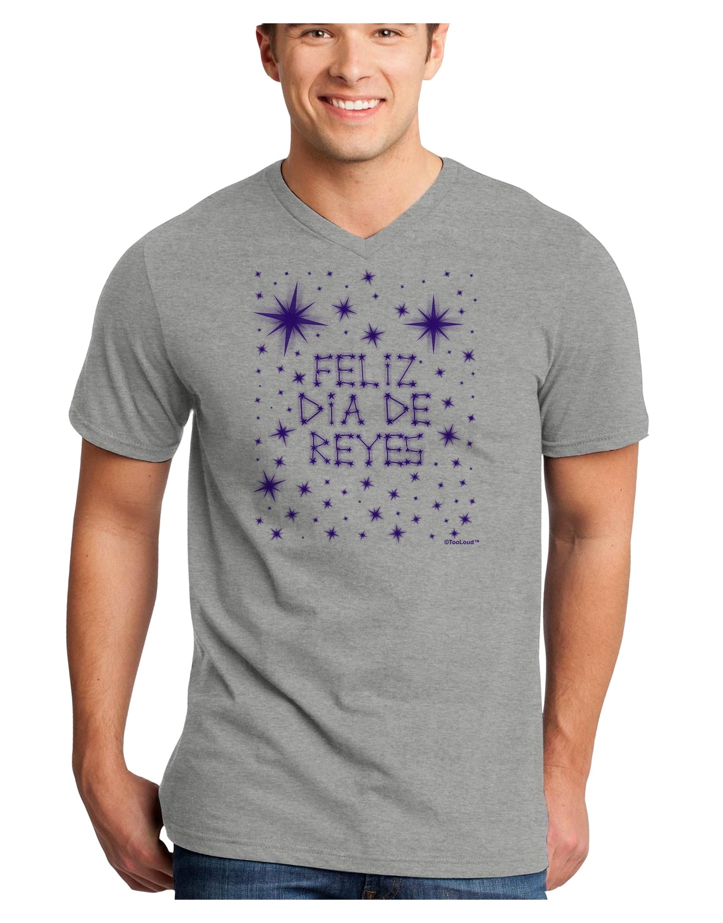 Feliz Dia de Reyes - Estrellas Brillantes Adult V-Neck T-shirt by TooLoud-Mens V-Neck T-Shirt-TooLoud-HeatherGray-Small-Davson Sales