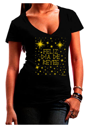 Feliz Dia de Reyes - Estrellas Brillantes Juniors V-Neck Dark T-Shirt by TooLoud-Womens V-Neck T-Shirts-TooLoud-Black-Juniors Fitted Small-Davson Sales