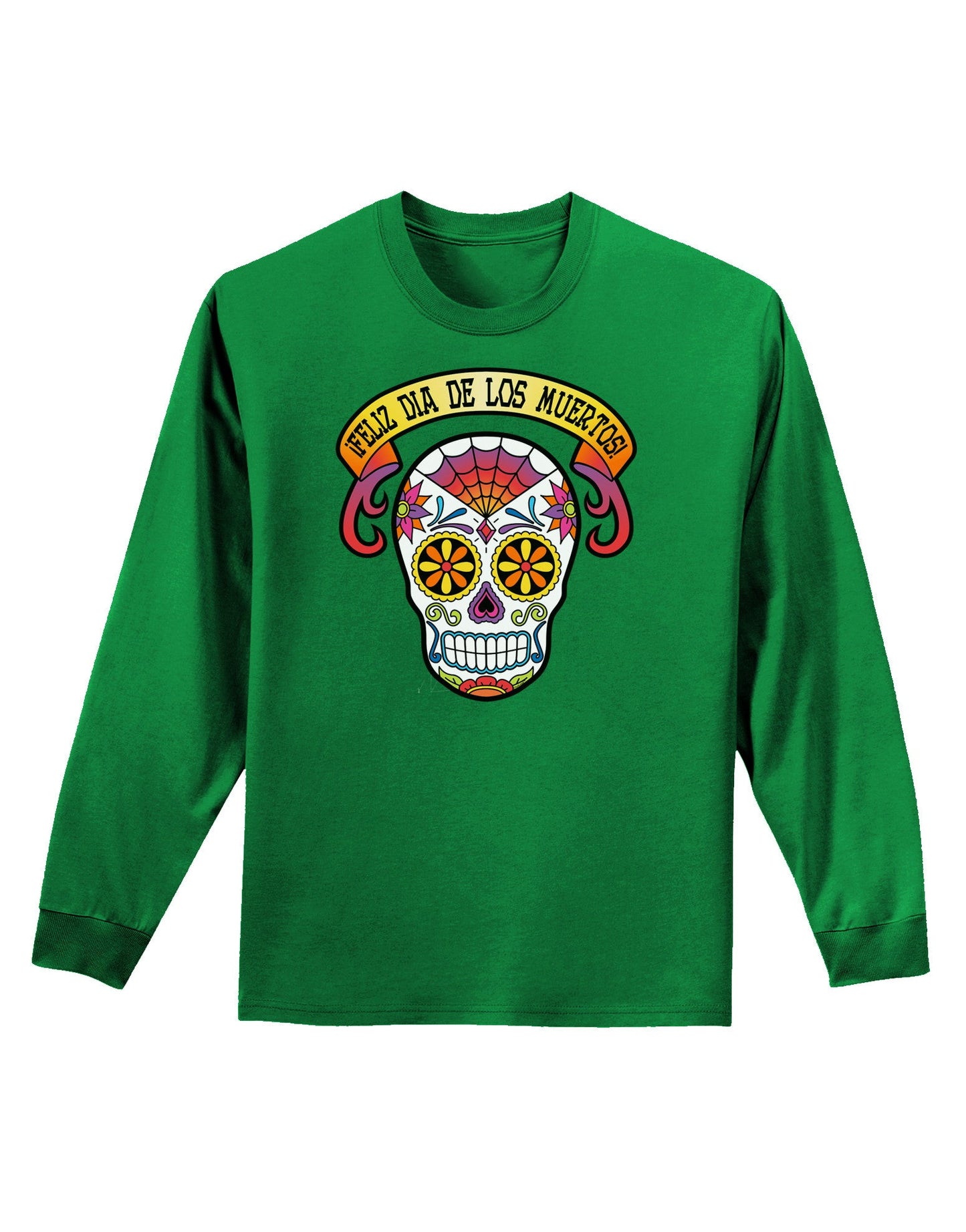 Feliz Dia de los Muertos Calavera Adult Long Sleeve Dark T-Shirt-TooLoud-Kelly-Green-Small-Davson Sales