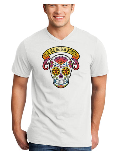 Feliz Dia de los Muertos Calavera Adult V-Neck T-shirt-Mens V-Neck T-Shirt-TooLoud-White-Small-Davson Sales