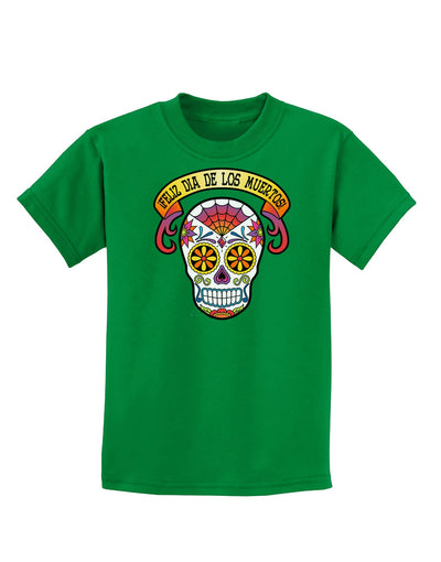 Feliz Dia de los Muertos Calavera Childrens Dark T-Shirt-Childrens T-Shirt-TooLoud-Kelly-Green-X-Small-Davson Sales