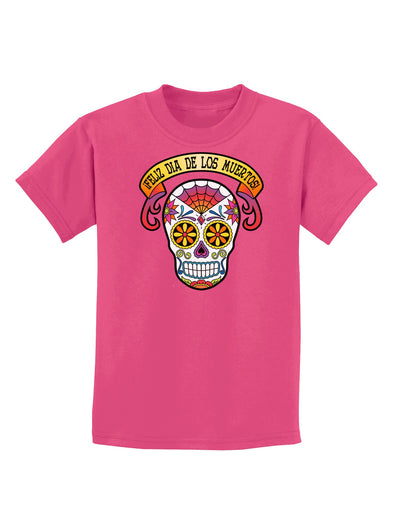 Feliz Dia de los Muertos Calavera Childrens Dark T-Shirt-Childrens T-Shirt-TooLoud-Sangria-X-Small-Davson Sales