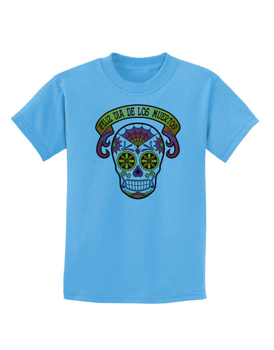 Feliz Dia de los Muertos Calavera Childrens T-Shirt-Childrens T-Shirt-TooLoud-Aquatic-Blue-X-Small-Davson Sales