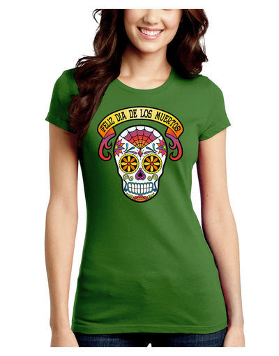 Feliz Dia de los Muertos Calavera Juniors Crew Dark T-Shirt-T-Shirts Juniors Tops-TooLoud-Kiwi-Green-Juniors Fitted Small-Davson Sales