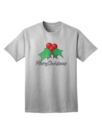 Festive Adult T-Shirt with Holly Merry Christmas Text-Mens T-shirts-TooLoud-AshGray-Small-Davson Sales