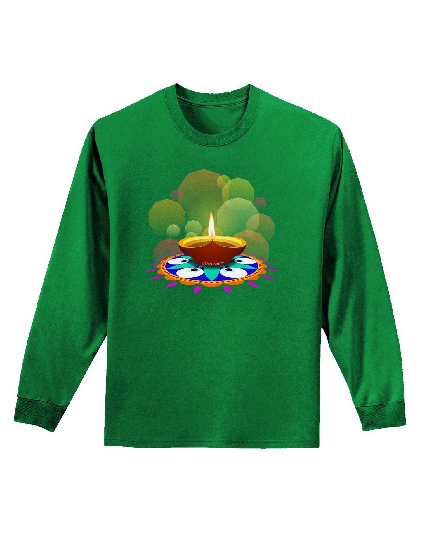 Festive Diya and Rangoli Adult Long Sleeve Dark T-Shirt-TooLoud-Kelly-Green-Small-Davson Sales