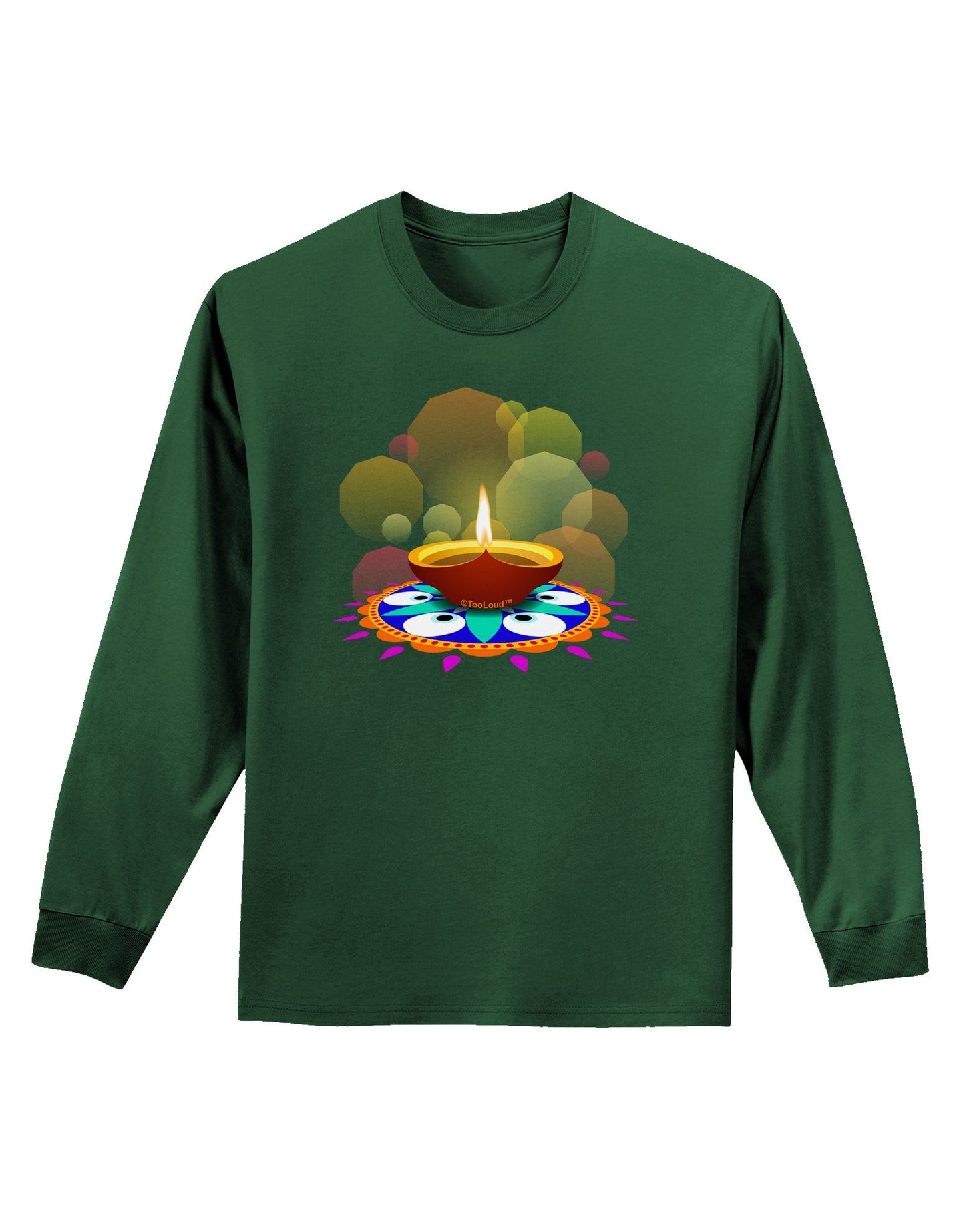 Festive Diya and Rangoli Adult Long Sleeve Dark T-Shirt-TooLoud-Dark-Green-Small-Davson Sales