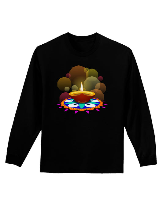 Festive Diya and Rangoli Adult Long Sleeve Dark T-Shirt-TooLoud-Black-Small-Davson Sales