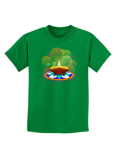 Festive Diya and Rangoli Childrens Dark T-Shirt-Childrens T-Shirt-TooLoud-Kelly-Green-X-Small-Davson Sales