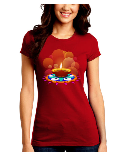 Festive Diya and Rangoli Juniors Crew Dark T-Shirt-T-Shirts Juniors Tops-TooLoud-Red-Juniors Fitted Small-Davson Sales