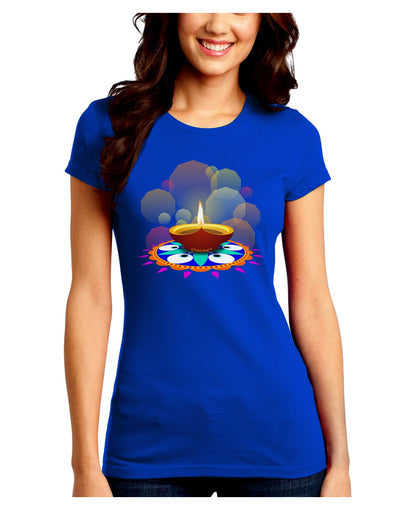 Festive Diya and Rangoli Juniors Crew Dark T-Shirt-T-Shirts Juniors Tops-TooLoud-Royal-Blue-Juniors Fitted Small-Davson Sales