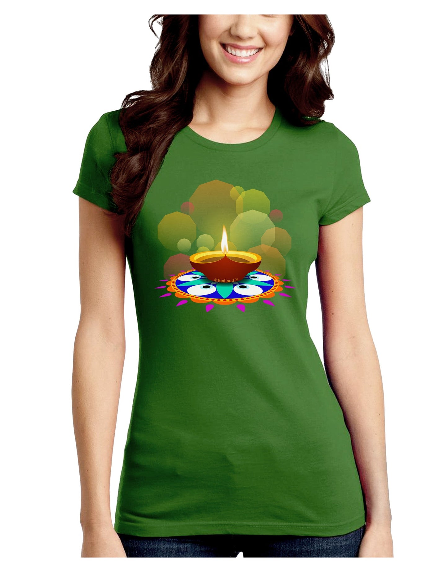 Festive Diya and Rangoli Juniors Crew Dark T-Shirt-T-Shirts Juniors Tops-TooLoud-Kiwi-Green-Juniors Fitted Small-Davson Sales