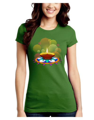 Festive Diya and Rangoli Juniors Crew Dark T-Shirt-T-Shirts Juniors Tops-TooLoud-Kiwi-Green-Juniors Fitted Small-Davson Sales