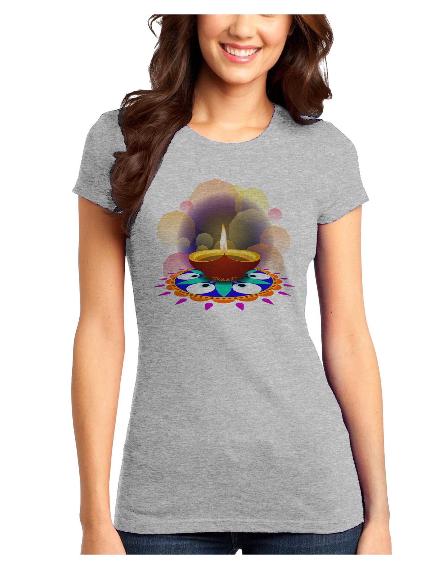 Festive Diya and Rangoli Juniors T-Shirt-Womens Juniors T-Shirt-TooLoud-Ash-Gray-Juniors Fitted X-Small-Davson Sales