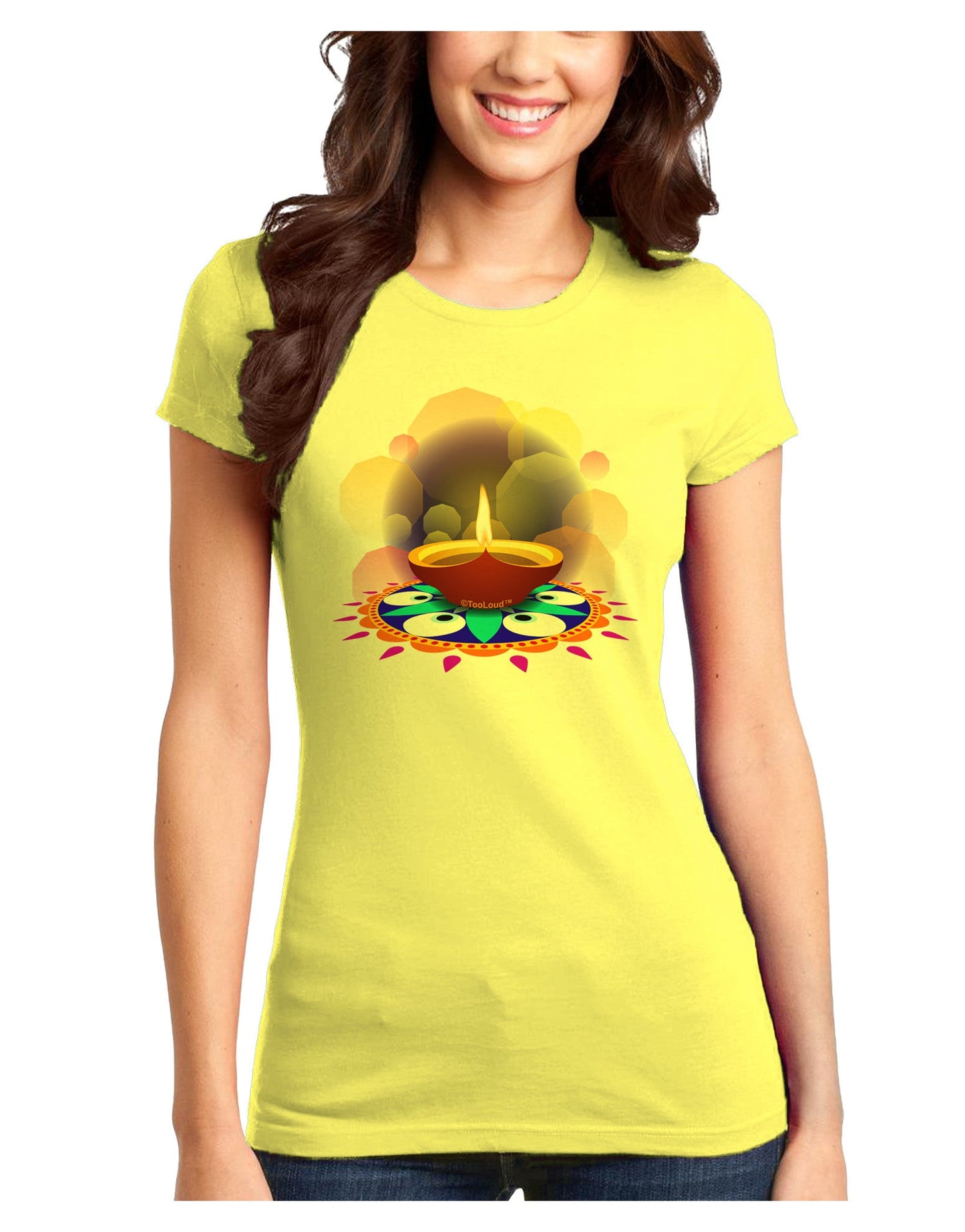 Festive Diya and Rangoli Juniors T-Shirt-Womens Juniors T-Shirt-TooLoud-Yellow-Juniors Fitted X-Small-Davson Sales