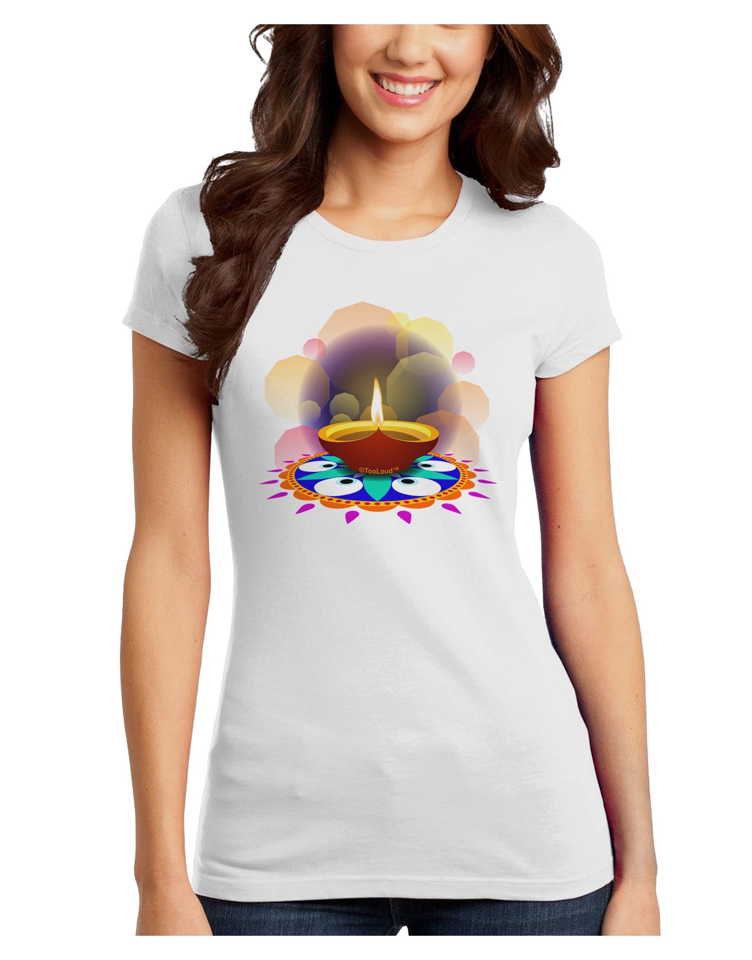 Festive Diya and Rangoli Juniors T-Shirt-Womens Juniors T-Shirt-TooLoud-White-Juniors Fitted X-Small-Davson Sales