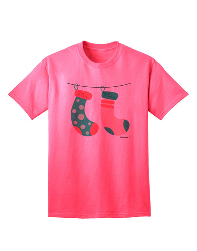Festive Mr and Mrs Christmas Couple Stockings Adult T-Shirt by TooLoud-Mens T-shirts-TooLoud-Neon-Pink-Small-Davson Sales