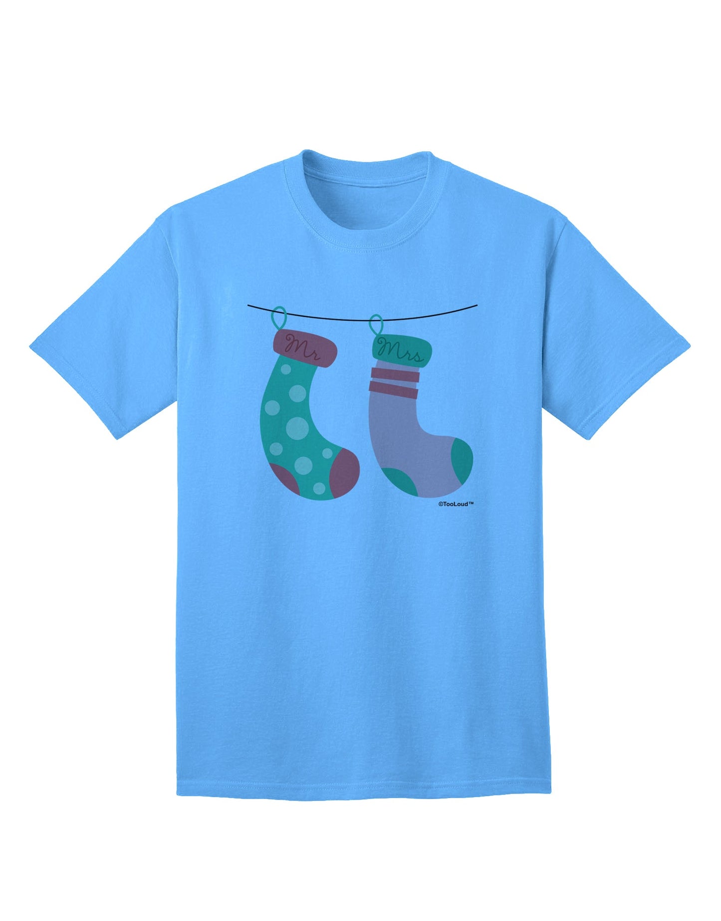 Festive Mr and Mrs Christmas Couple Stockings Adult T-Shirt by TooLoud-Mens T-shirts-TooLoud-Aquatic-Blue-Small-Davson Sales
