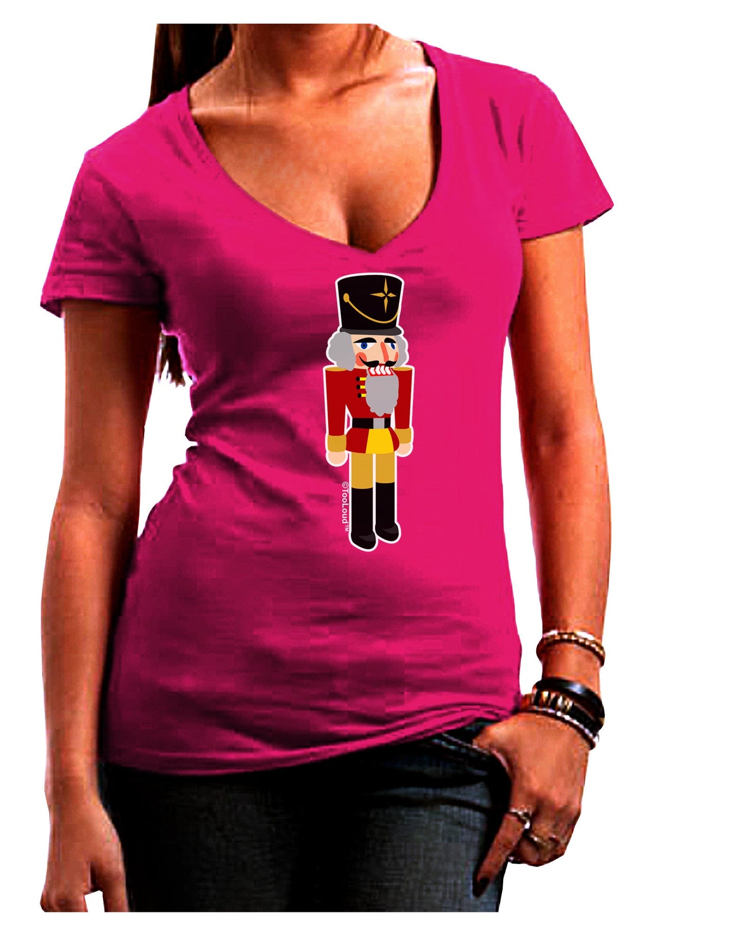 Festive Nutcracker - No Text Womens V-Neck Dark T-Shirt-Womens V-Neck T-Shirts-TooLoud-Hot-Pink-Juniors Fitted Small-Davson Sales