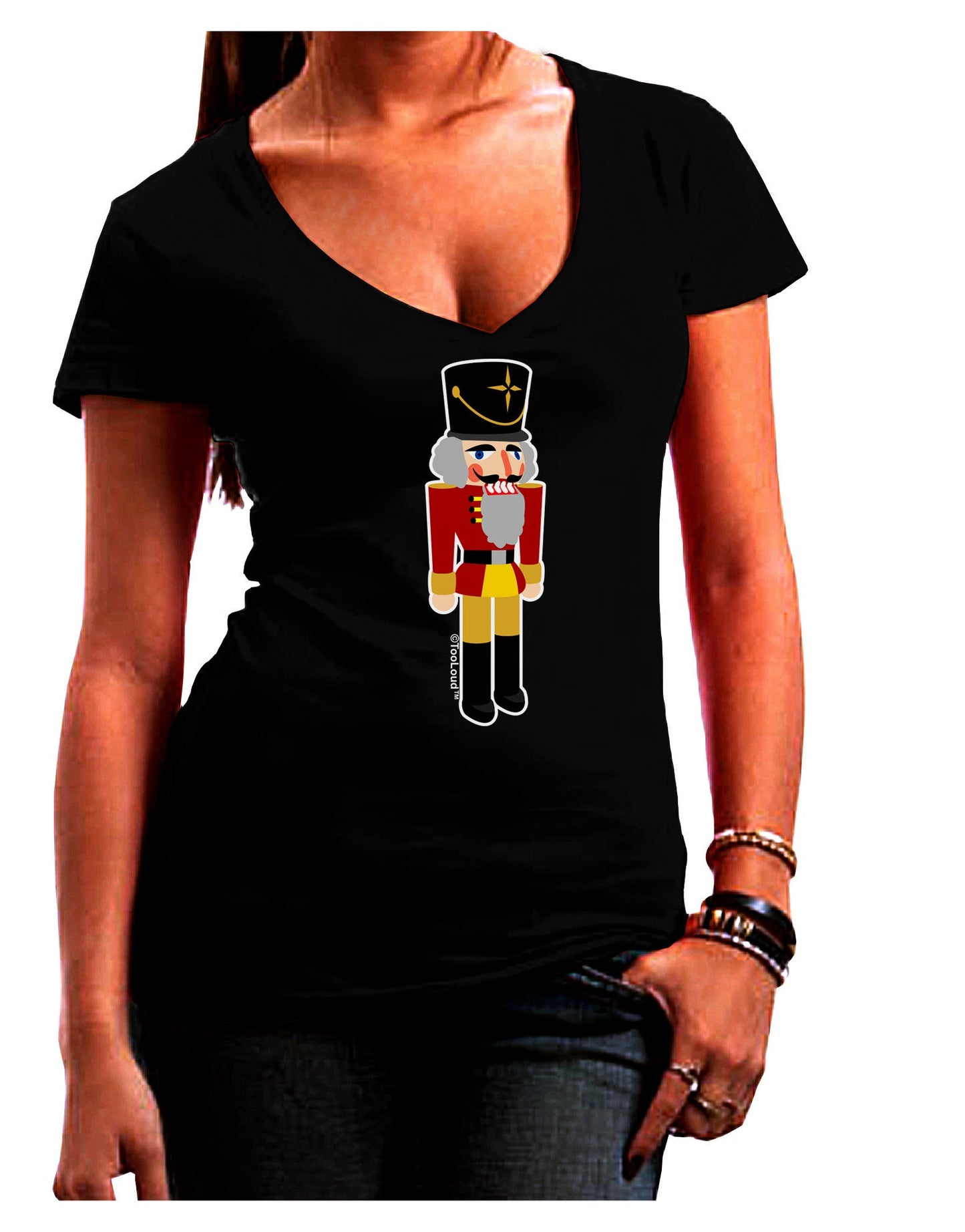 Festive Nutcracker - No Text Womens V-Neck Dark T-Shirt-Womens V-Neck T-Shirts-TooLoud-Black-Juniors Fitted Small-Davson Sales