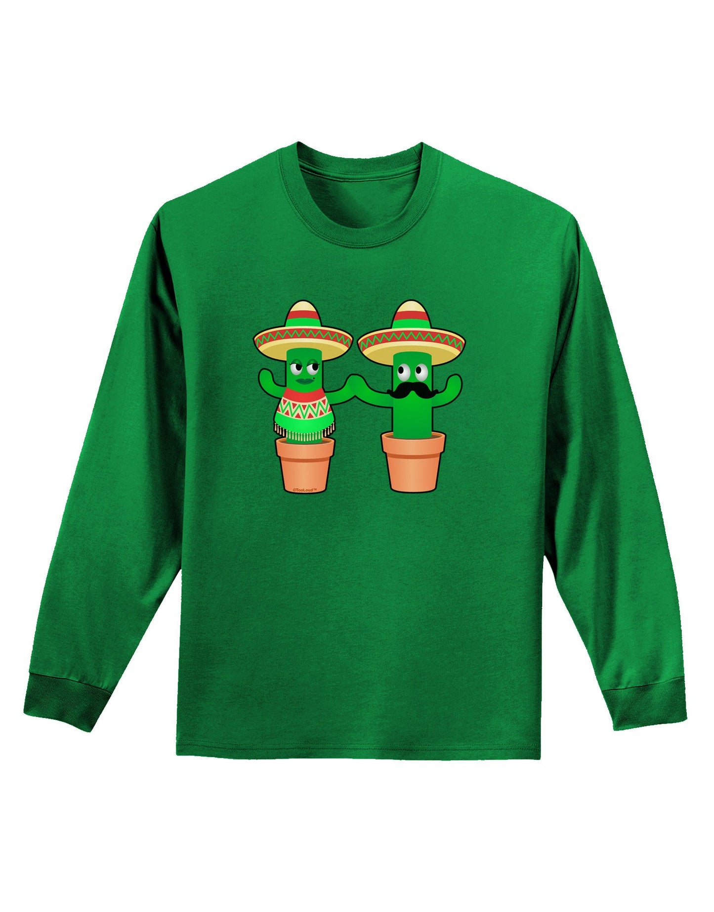Fiesta Cactus Couple Adult Long Sleeve Dark T-Shirt-TooLoud-Kelly-Green-Small-Davson Sales