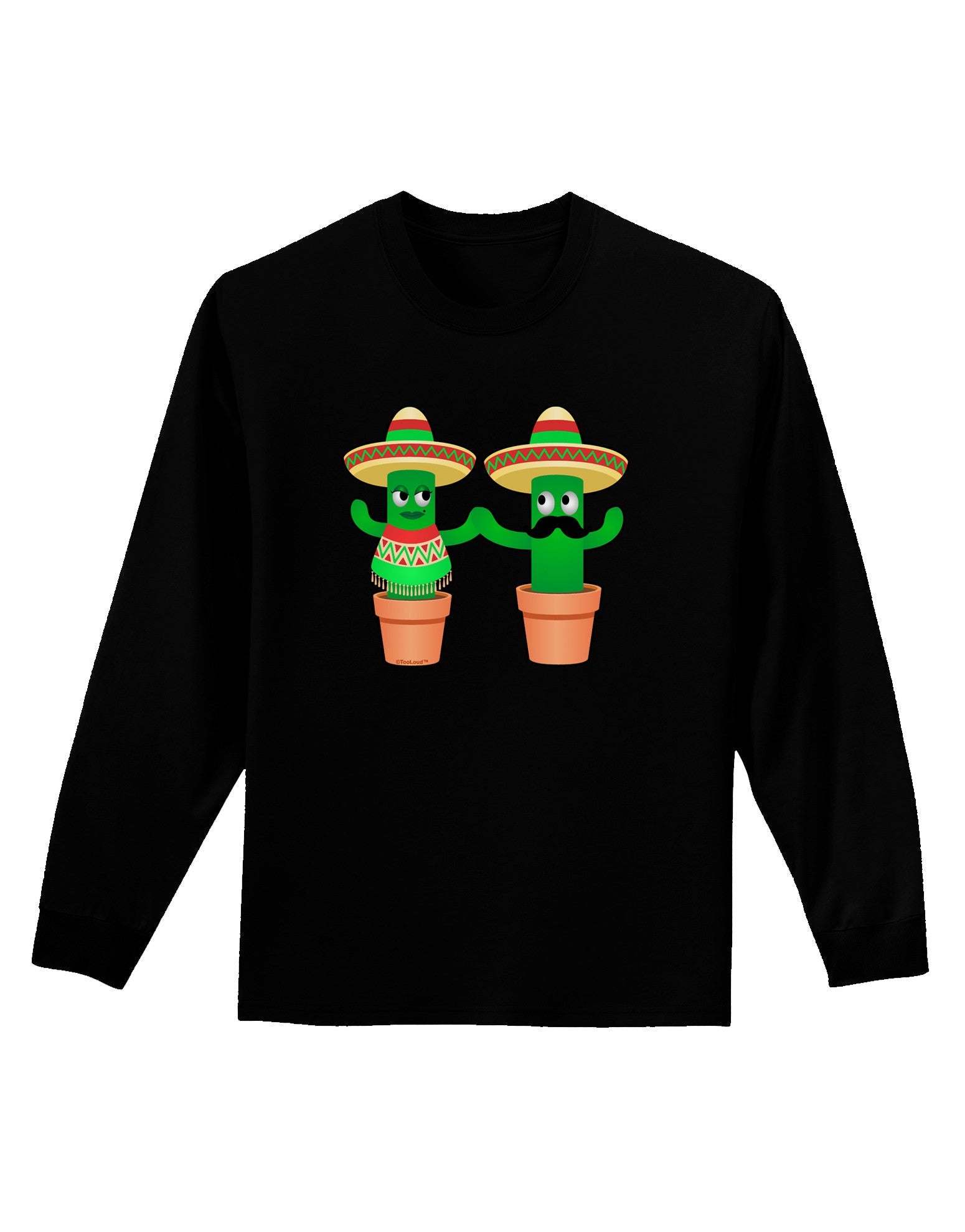 Fiesta Cactus Couple Adult Long Sleeve Dark T-Shirt-TooLoud-Black-Small-Davson Sales