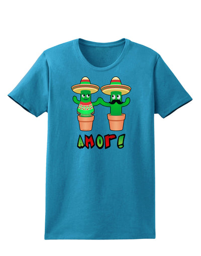 Fiesta Cactus Couple Amor Womens Dark T-Shirt-TooLoud-Turquoise-X-Small-Davson Sales