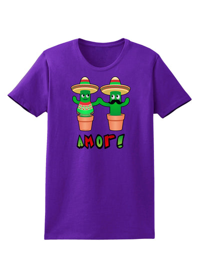 Fiesta Cactus Couple Amor Womens Dark T-Shirt-TooLoud-Purple-X-Small-Davson Sales