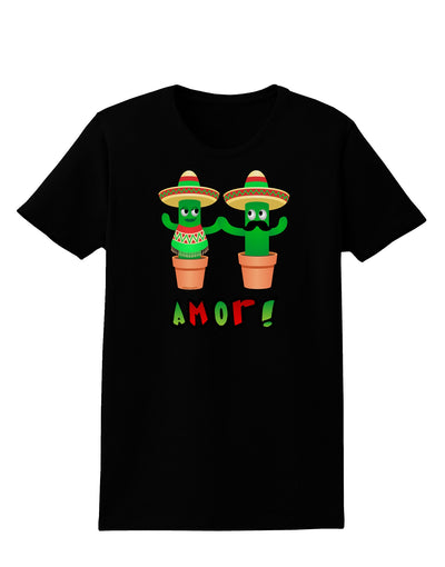 Fiesta Cactus Couple Amor Womens Dark T-Shirt-TooLoud-Black-X-Small-Davson Sales