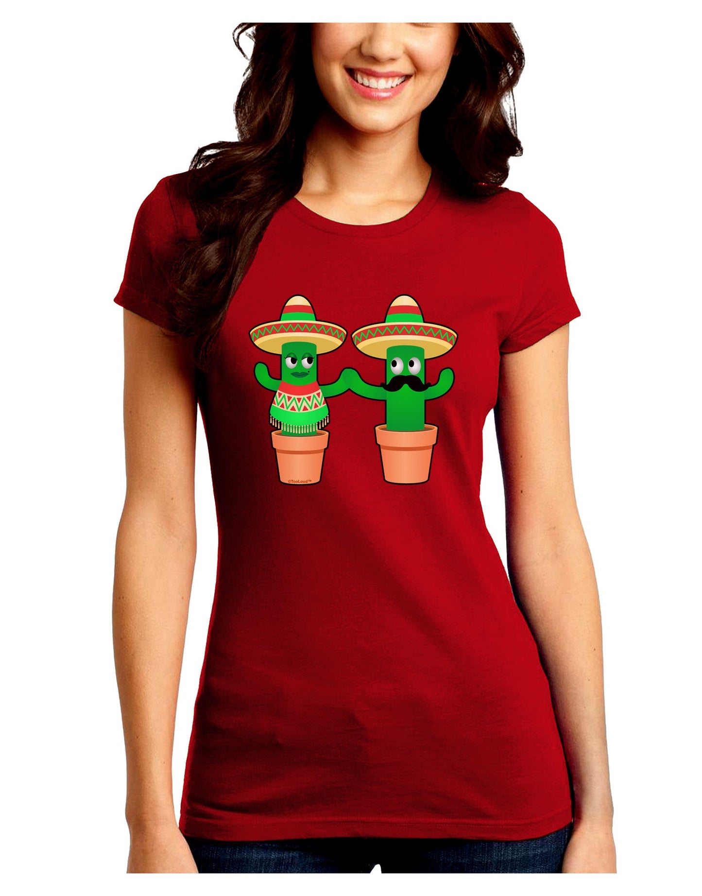 Fiesta Cactus Couple Juniors Petite Crew Dark T-Shirt-T-Shirts Juniors Tops-TooLoud-Red-Juniors Fitted Small-Davson Sales