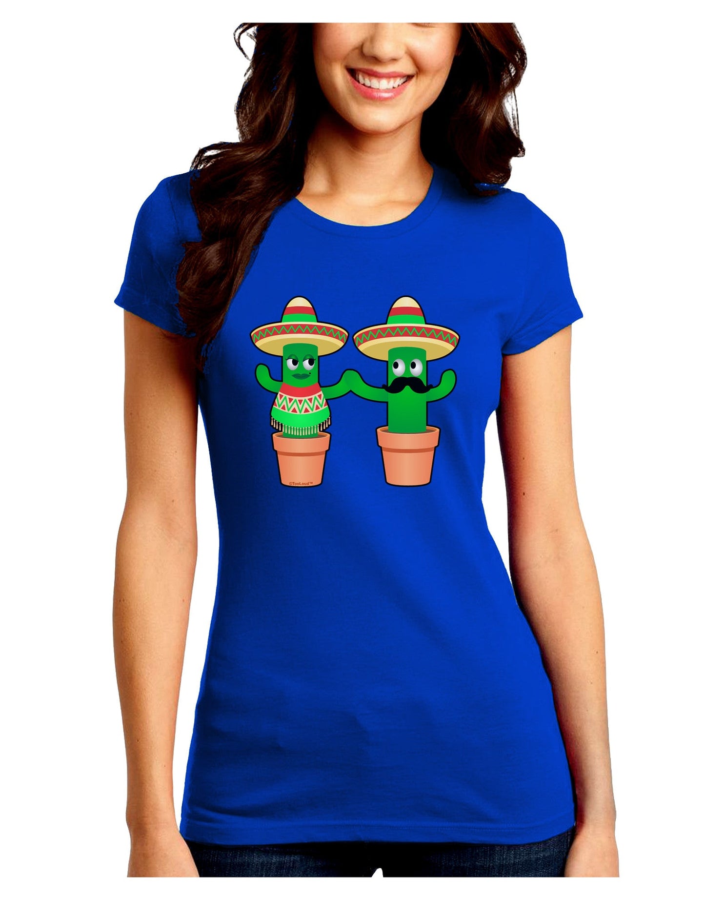 Fiesta Cactus Couple Juniors Petite Crew Dark T-Shirt-T-Shirts Juniors Tops-TooLoud-Royal-Blue-Juniors Fitted Small-Davson Sales