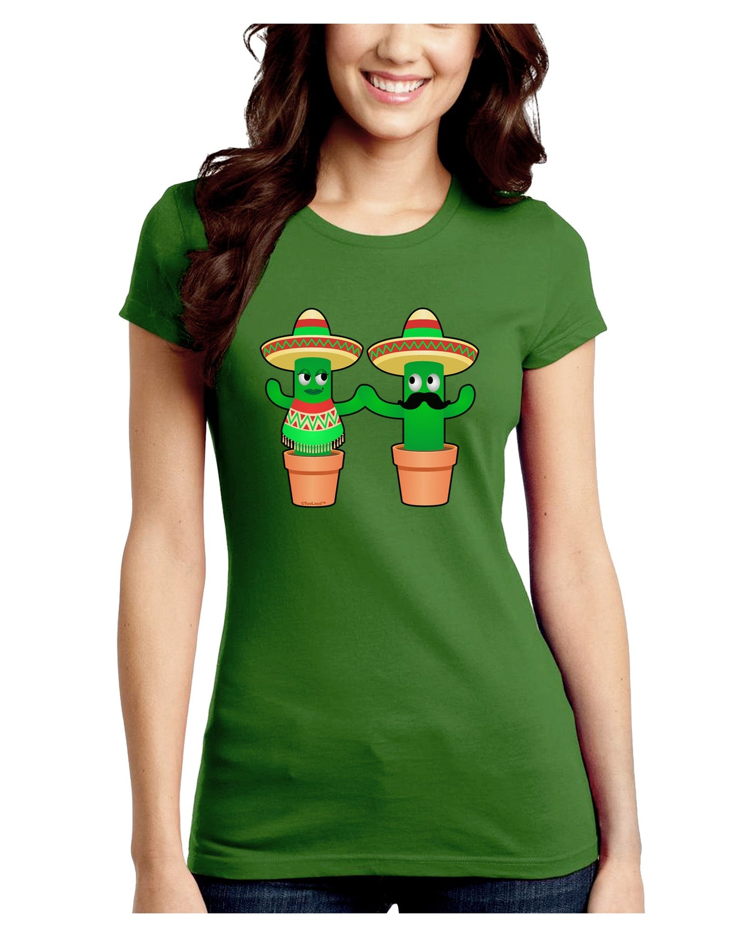 Fiesta Cactus Couple Juniors Petite Crew Dark T-Shirt-T-Shirts Juniors Tops-TooLoud-Kiwi-Green-Juniors Fitted Small-Davson Sales