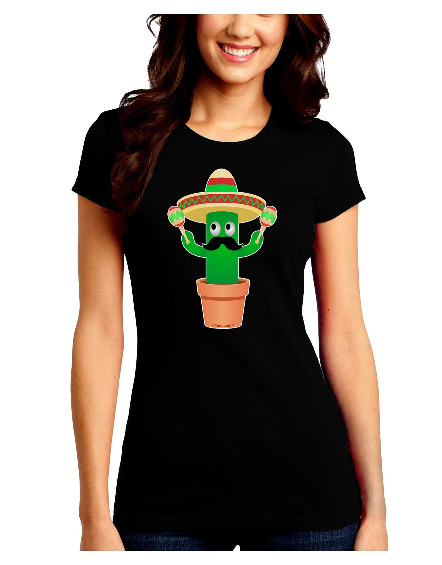 Fiesta Cactus Juniors Petite Crew Dark T-Shirt-T-Shirts Juniors Tops-TooLoud-Black-Juniors Fitted Small-Davson Sales