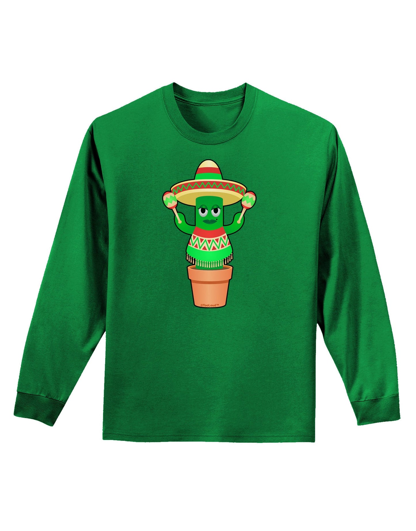 Fiesta Cactus Poncho Adult Long Sleeve Dark T-Shirt-TooLoud-Kelly-Green-Small-Davson Sales