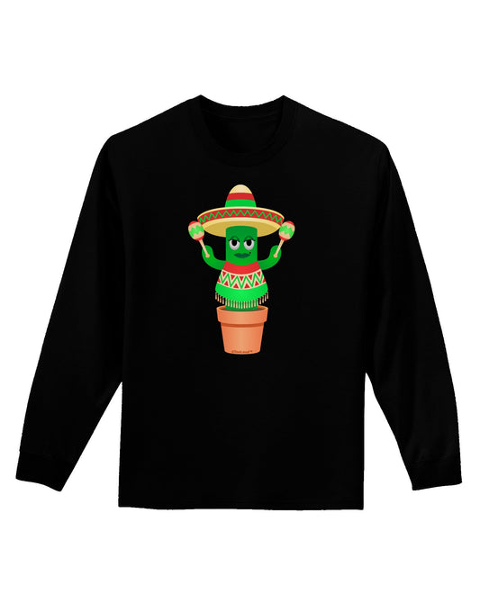 Fiesta Cactus Poncho Adult Long Sleeve Dark T-Shirt-TooLoud-Black-Small-Davson Sales