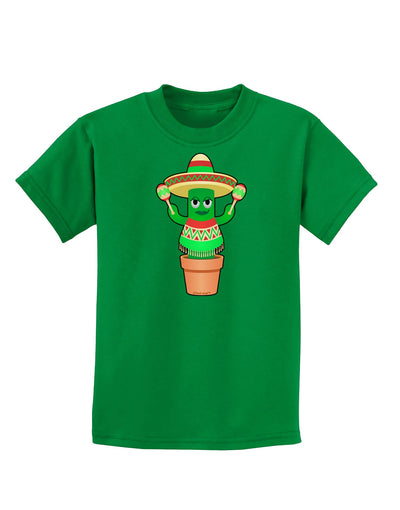 Fiesta Cactus Poncho Childrens Dark T-Shirt-Childrens T-Shirt-TooLoud-Kelly-Green-X-Small-Davson Sales