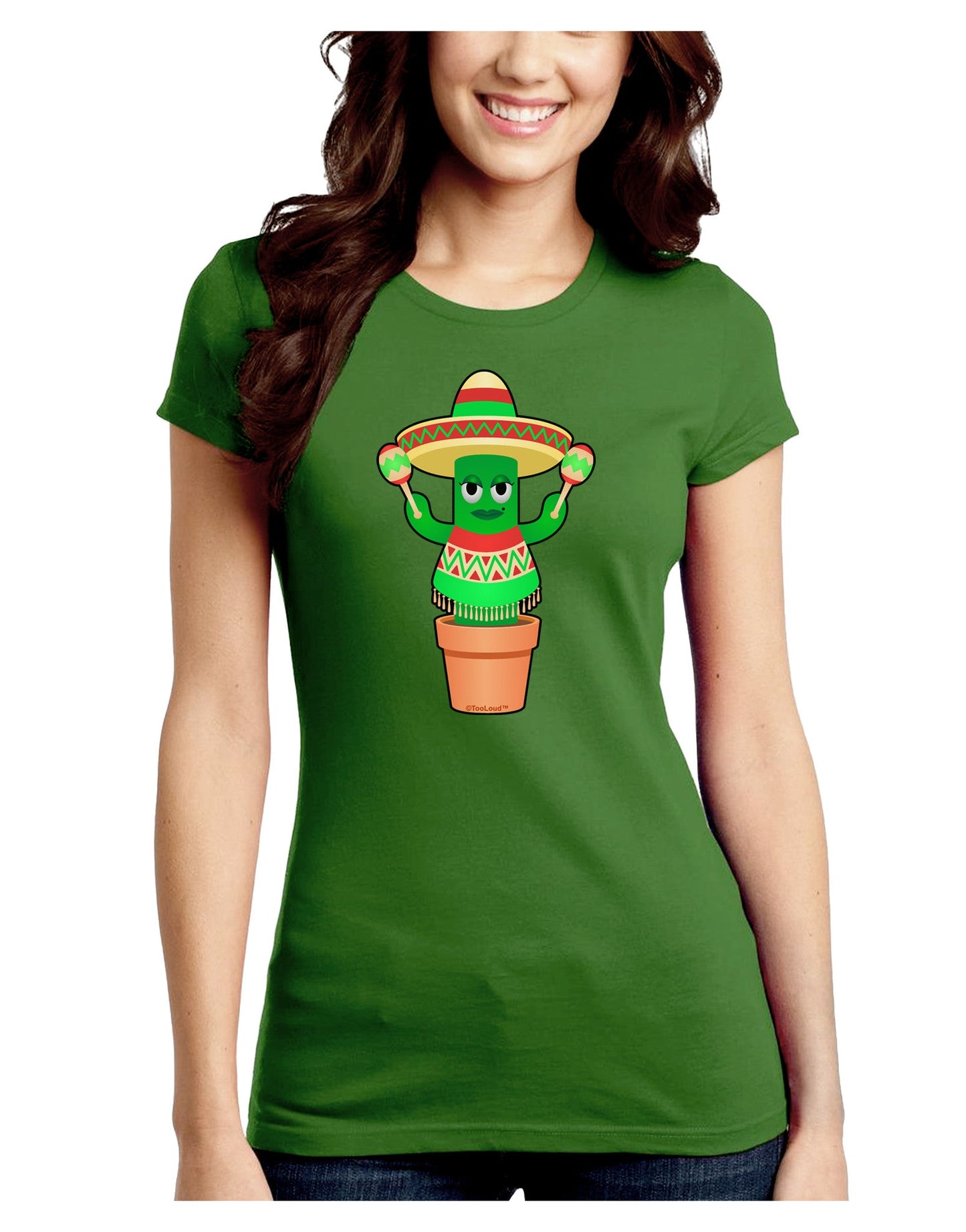 Fiesta Cactus Poncho Juniors Petite Crew Dark T-Shirt-T-Shirts Juniors Tops-TooLoud-Kiwi-Green-Juniors Fitted Small-Davson Sales
