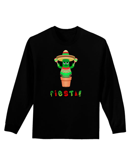Fiesta Cactus Poncho Text Adult Long Sleeve Dark T-Shirt-TooLoud-Black-Small-Davson Sales