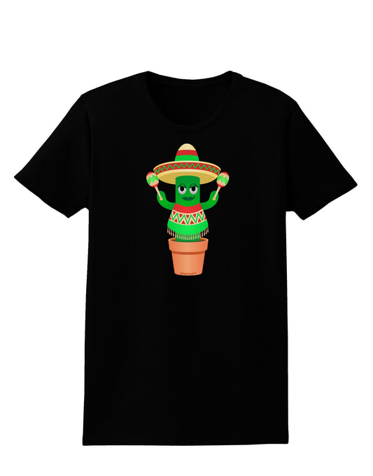 Fiesta Cactus Poncho Womens Dark T-Shirt-TooLoud-Black-X-Small-Davson Sales
