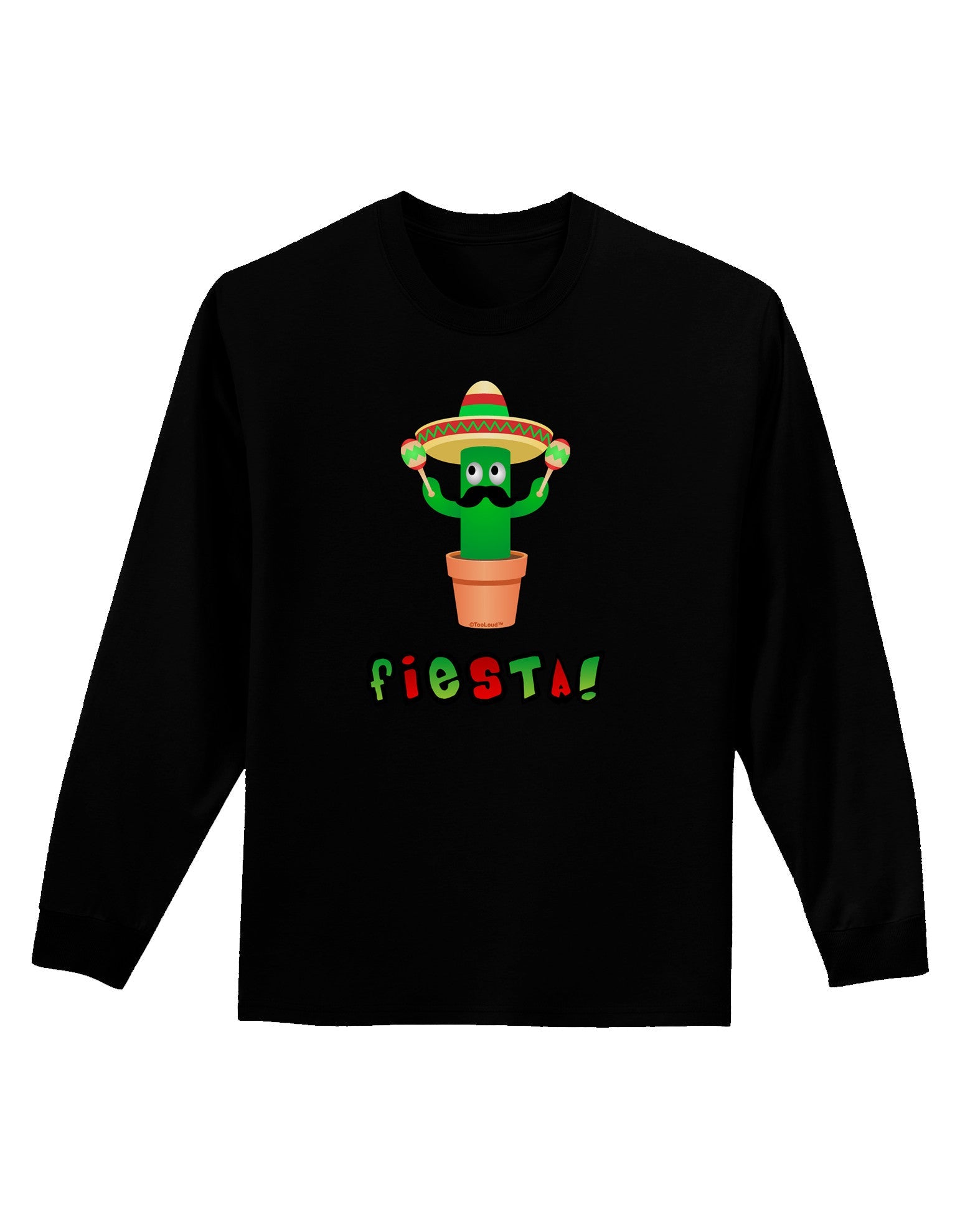 Fiesta Cactus Text Adult Long Sleeve Dark T-Shirt-TooLoud-Black-Small-Davson Sales