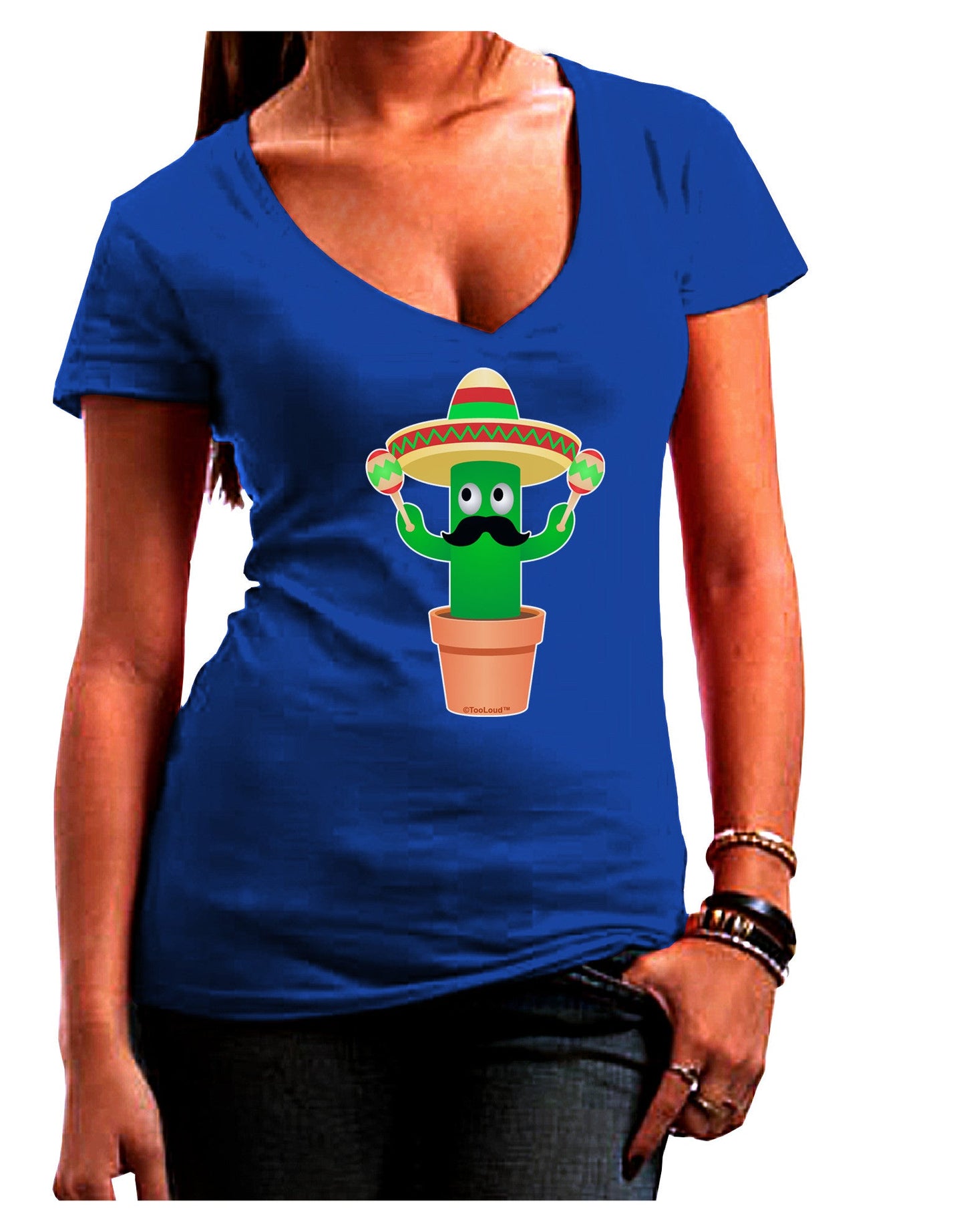 Fiesta Cactus Womens V-Neck Dark T-Shirt-Womens V-Neck T-Shirts-TooLoud-Royal-Blue-Juniors Fitted Small-Davson Sales