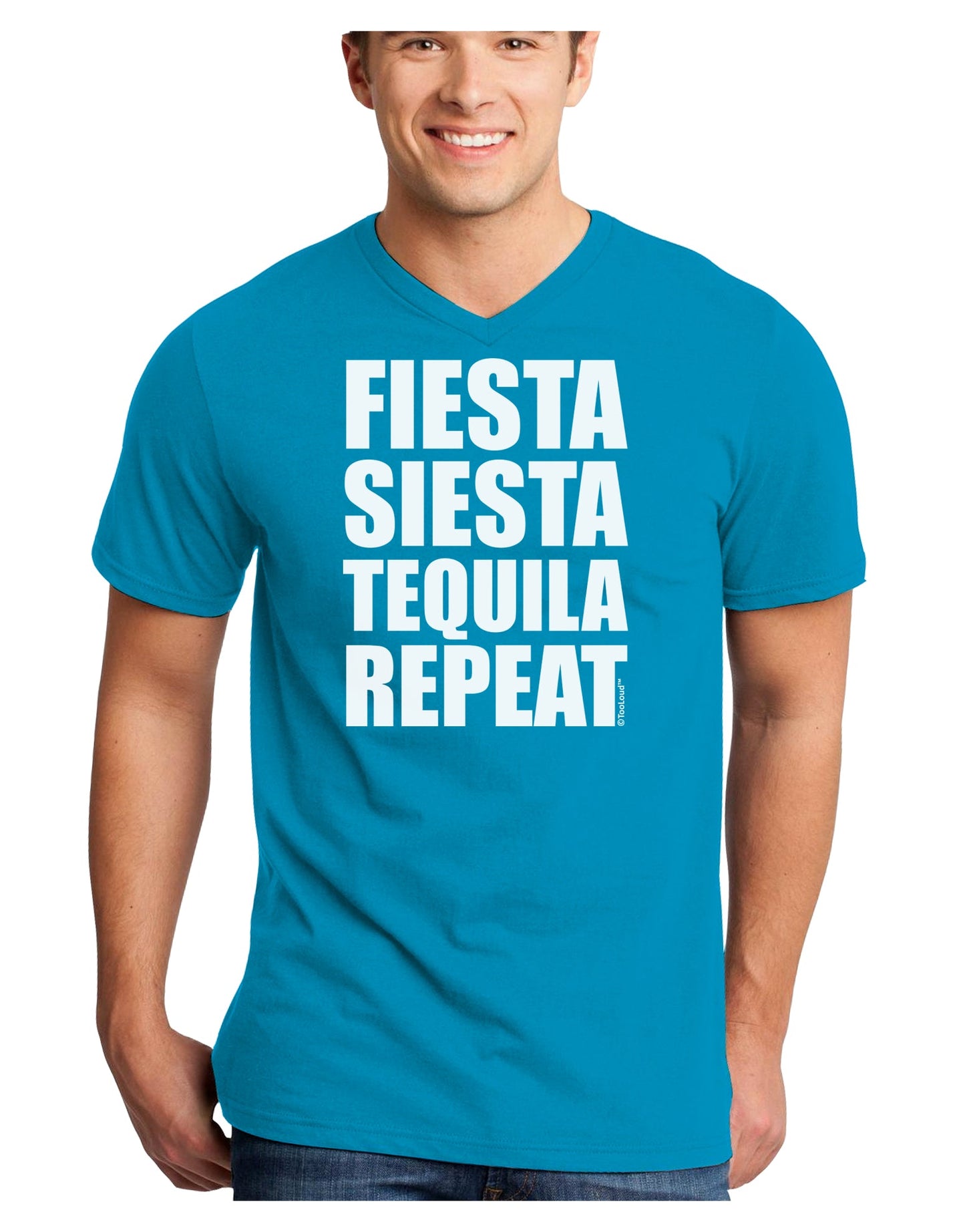 Fiesta Siesta Tequila Repeat Adult Dark V-Neck T-Shirt by TooLoud-Mens V-Neck T-Shirt-TooLoud-Turquoise-Small-Davson Sales